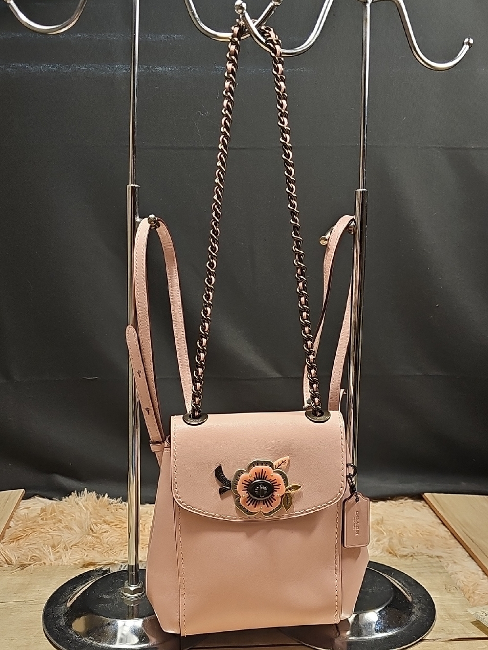 Pink Floral Accent Crossbody Bag